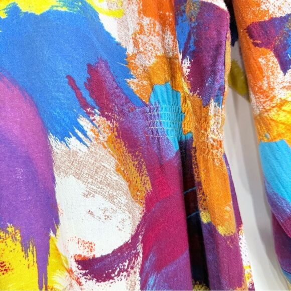 Soft Surroundings Painters Palette Colorful Abstract 100% Long Sleeve Button Up - Picture 13 of 16